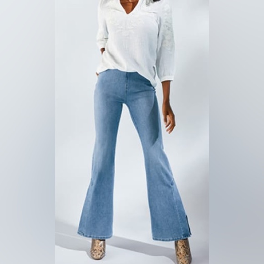 Soft Surroundings Pull On Flare Jeans Comfort Waist Denim Size‎ XS Stretch